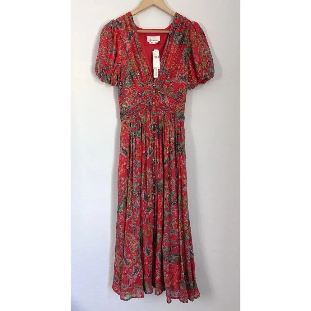 Anthropologie Katerina Lurex Button Front Floral Midi Dress Size 4 NWT - Picture 6 of 8